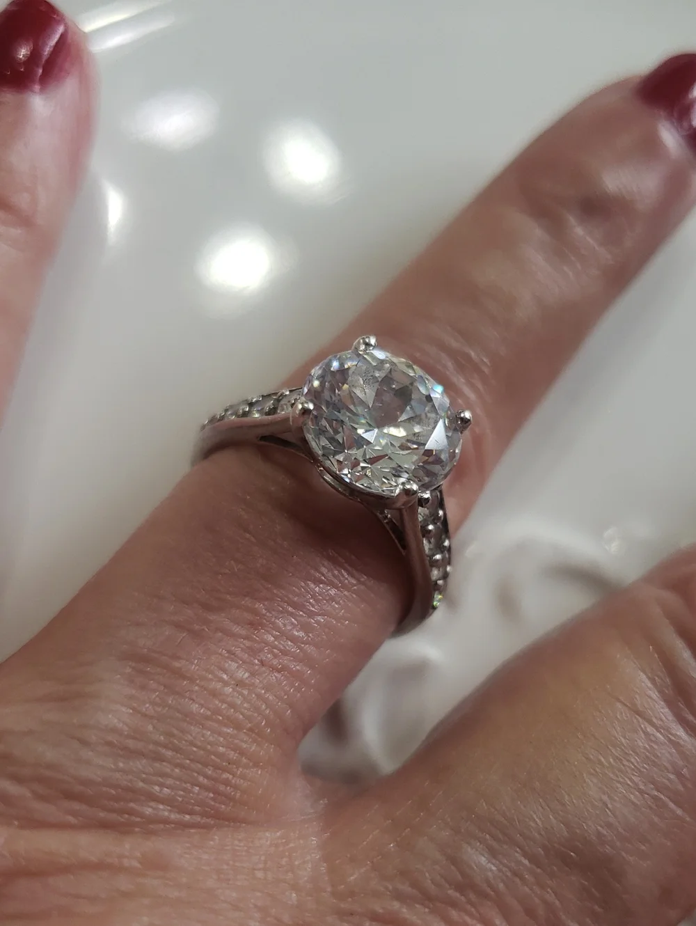Sterling Silver w/ CZ crystals - Solitaire Cocktail Ring 7.75